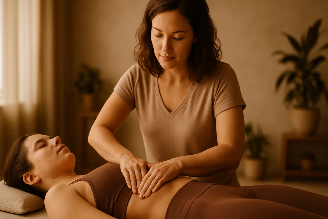 Fisioterapeuta aplicando terapia manual en la columna de un paciente con dolor